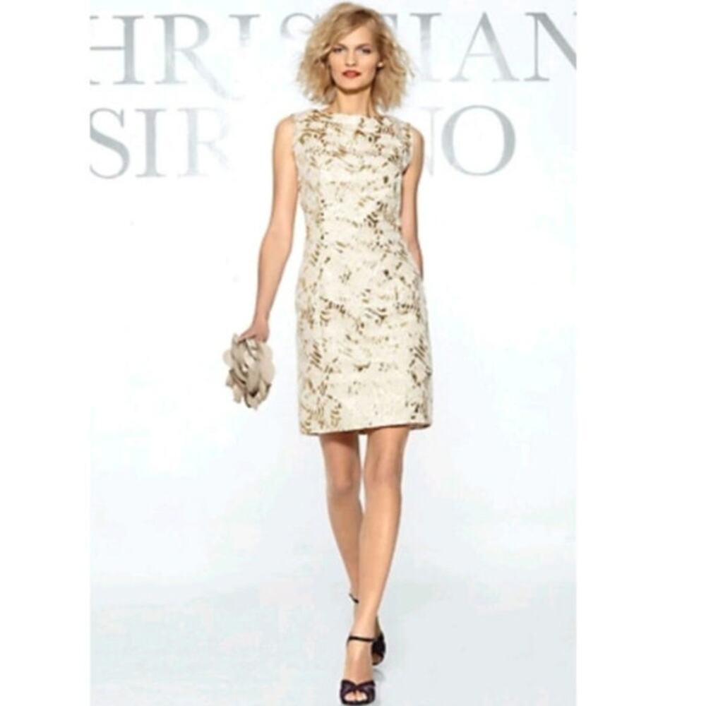 Christian Siriano Spiegel Metallic Gold Brocade  Sheath Dress Women's Size 14